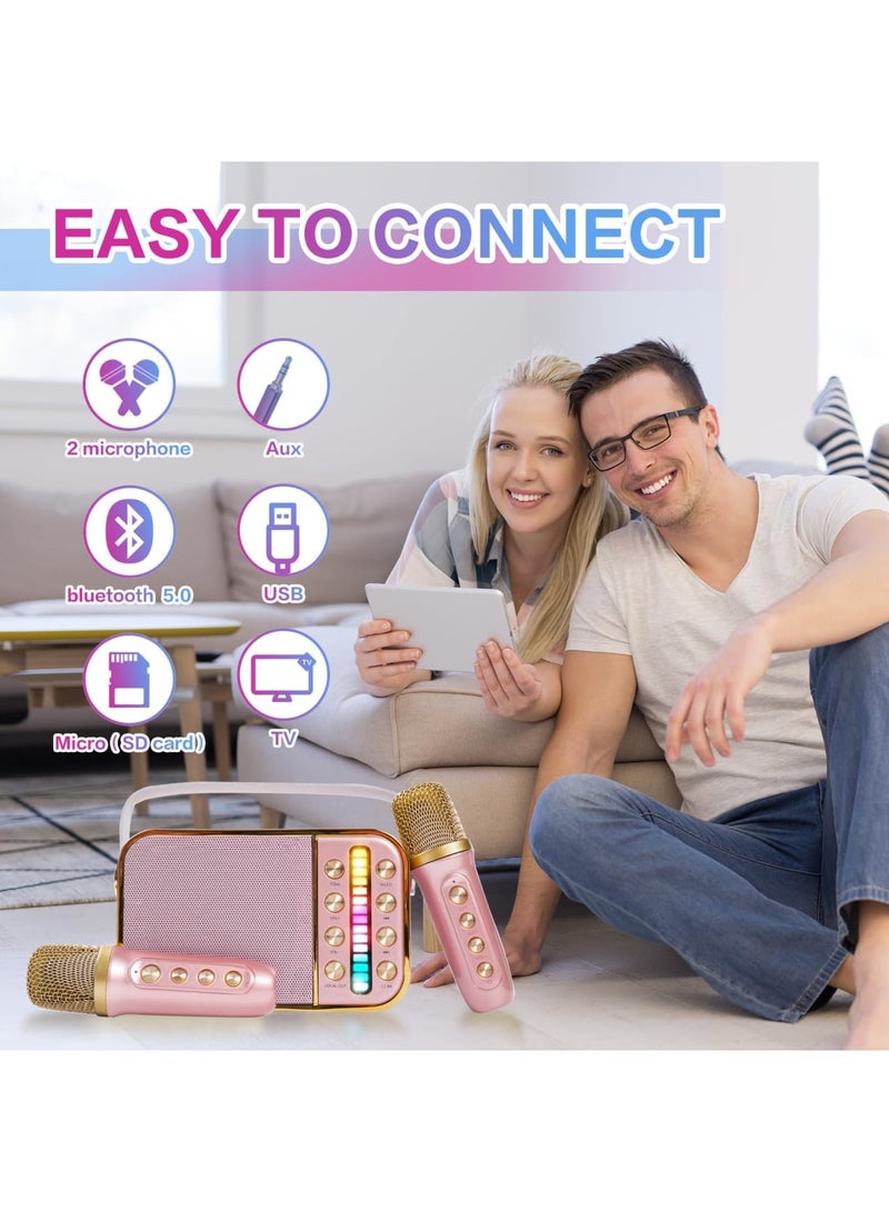 Mini Karaoke Machine with 2 Wireless Microphone Set, Mini Karaoke Machine for Kids  Adults, Portable Handheld Microphone and Speaker Set, Retro Speaker System with Disco Light, Home Party KTV (Pink) - Image 4